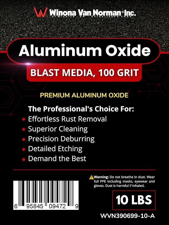 Winona Van Norman Black Aluminum Oxide 100 Grit, 10 lbs Medium Sandblasting Abrasive Media for Rust Removal, Surface Prep and Etching