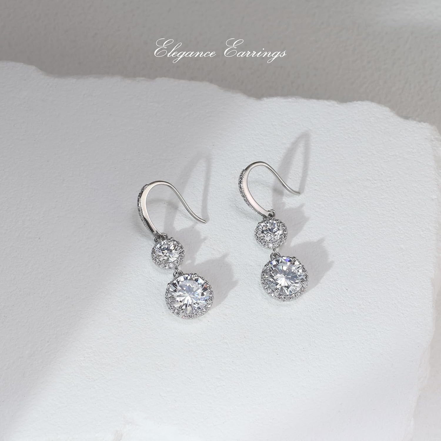 Bridal Wedding Earrings Hook Dangle Earrings for Women Bridesmaid Prom Party Jewelry - Round Cubic Zirconia Crystal Earrings - Image 5