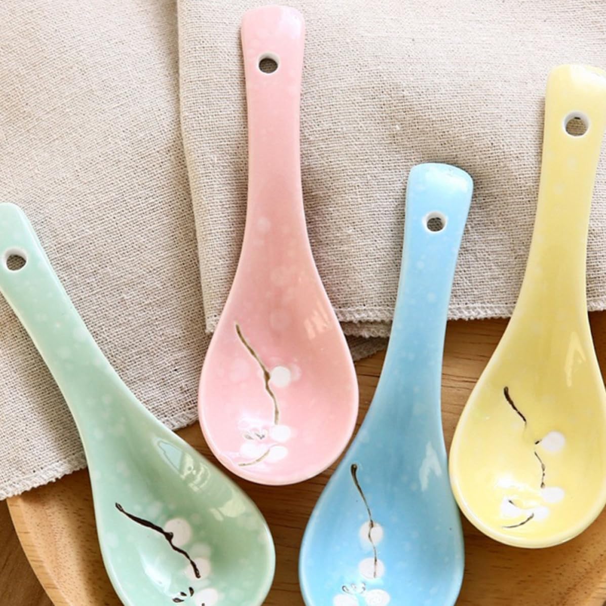 OSALADI Porridge Spoons Pink Japanese Style Lightweight Ceramic 6pcs Household Kitchen Utensils for Daily Life and Picnic Use