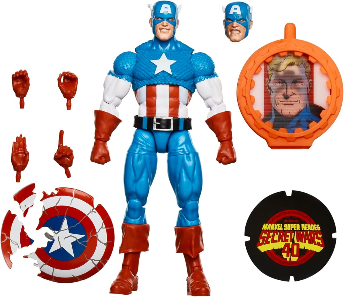 Legends Series Capitán América, Vengadores Retro Marvel Comics Secret Wars Figura de acción coleccionable de 6 pulgadas con escudo | Marvel Legends Retro Figura de acción de 6 pulgadas Secret Wars Wave 1 - Capitán América clásico