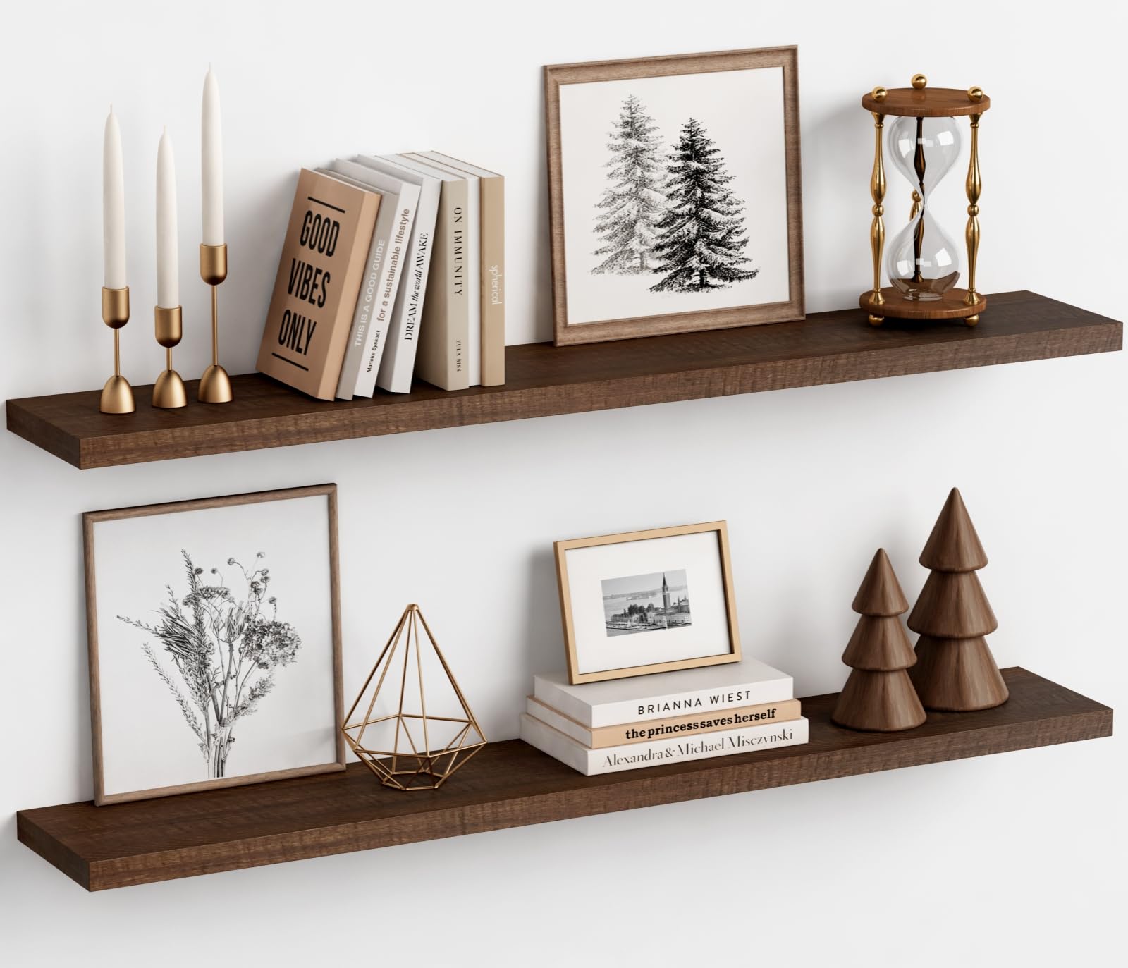 Harwaya Floating Shelves - Walnut Brown, Set of 2 -15 Harwaya Floating Shelves - Walnut Brown, Set of 2 -15