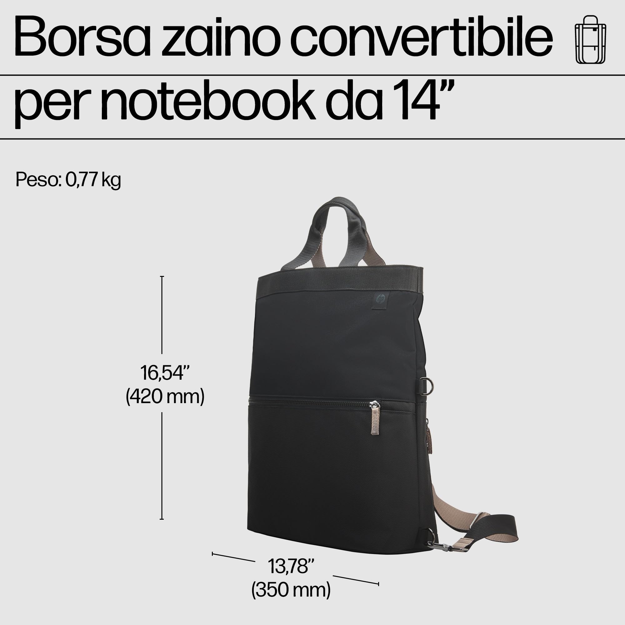 'HP Unisex's 14'' Convertible Laptop Backpack Tote, Black, 18 Litre'