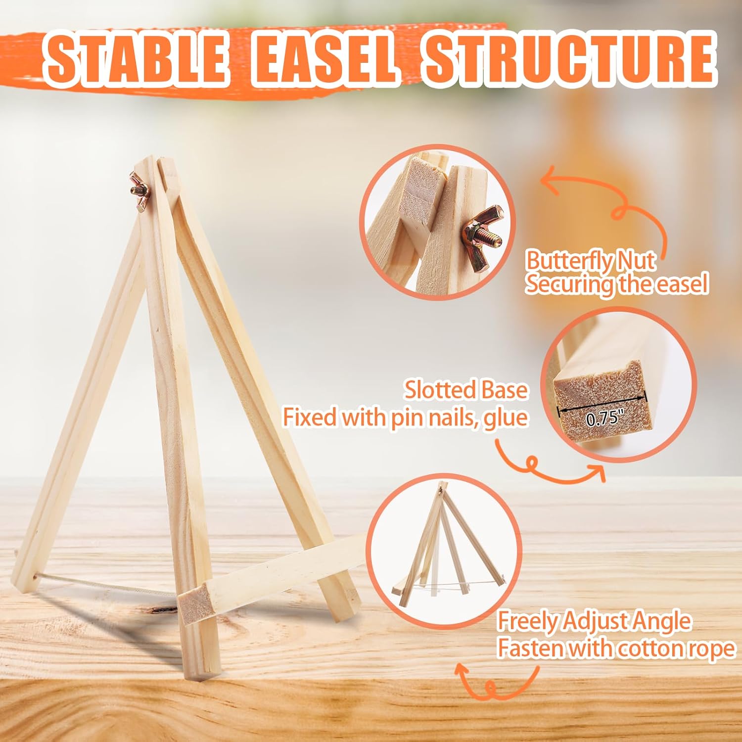 Wooden Easel 6 Pack, 9 Inch Tabletop Easel for Painting, Small Wood Easel Stand for Sign Picture Frame Display, Tripod Art Easel for Kids Students, Portable Canvas Holder Painting Supplies