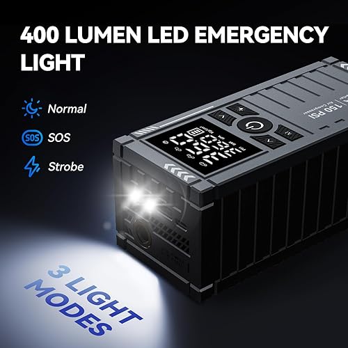 Miniatura 6 de Arrancador de batería de coche con compresor de aire, 4500A 150PSI arrancadores de coche portátiles (todo a gas12L diesel) con inflador de