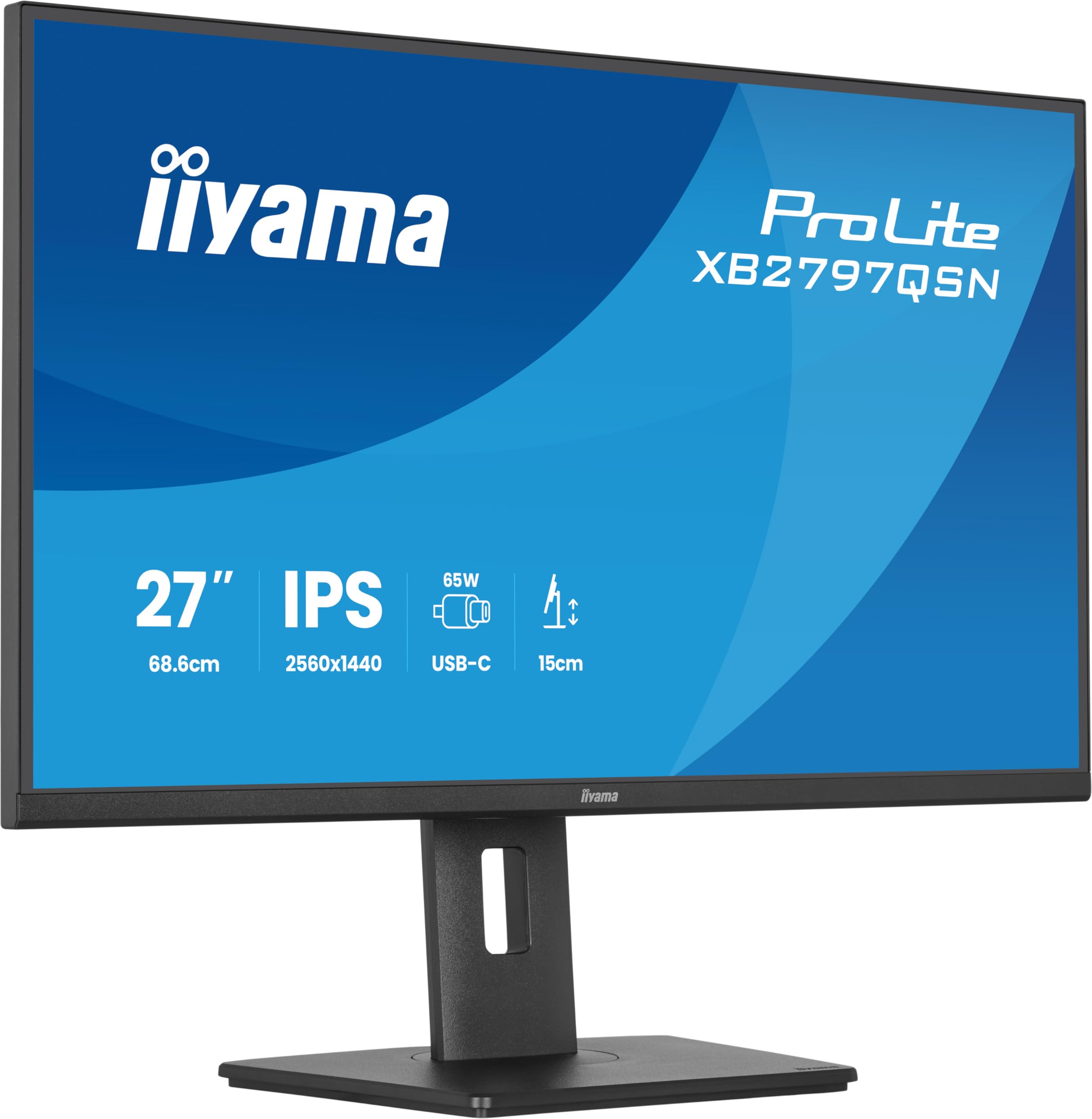 iiyama Prolite XB2797QSN-B1 QHD IPS-Monitor | 68,5 cm, 27", HDMI, DP-in/out, DaisyChain, USB-C Dock, 65W, RJ45, USB3.2, USB-C, Höhenverstellung, Adaptive Sync, schwarz
