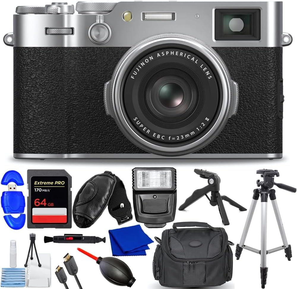 SSE FUJIFILM X100VI Digital Camera (Silver) 16821822 - SD 64GB Memory Card, 72' Tripod, Pistol Grip, Medium Gadget Bag, HDMI A-A, Starterkit and More (12PC Bundle Accessory Kit)