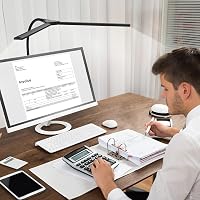 Lampă de birou LED Hensam reglabilă cu clemă, cap dublu, 1400 lm, gât flexibil, 5 trepte de temperatură de culoare, negru, CRI peste 83 8