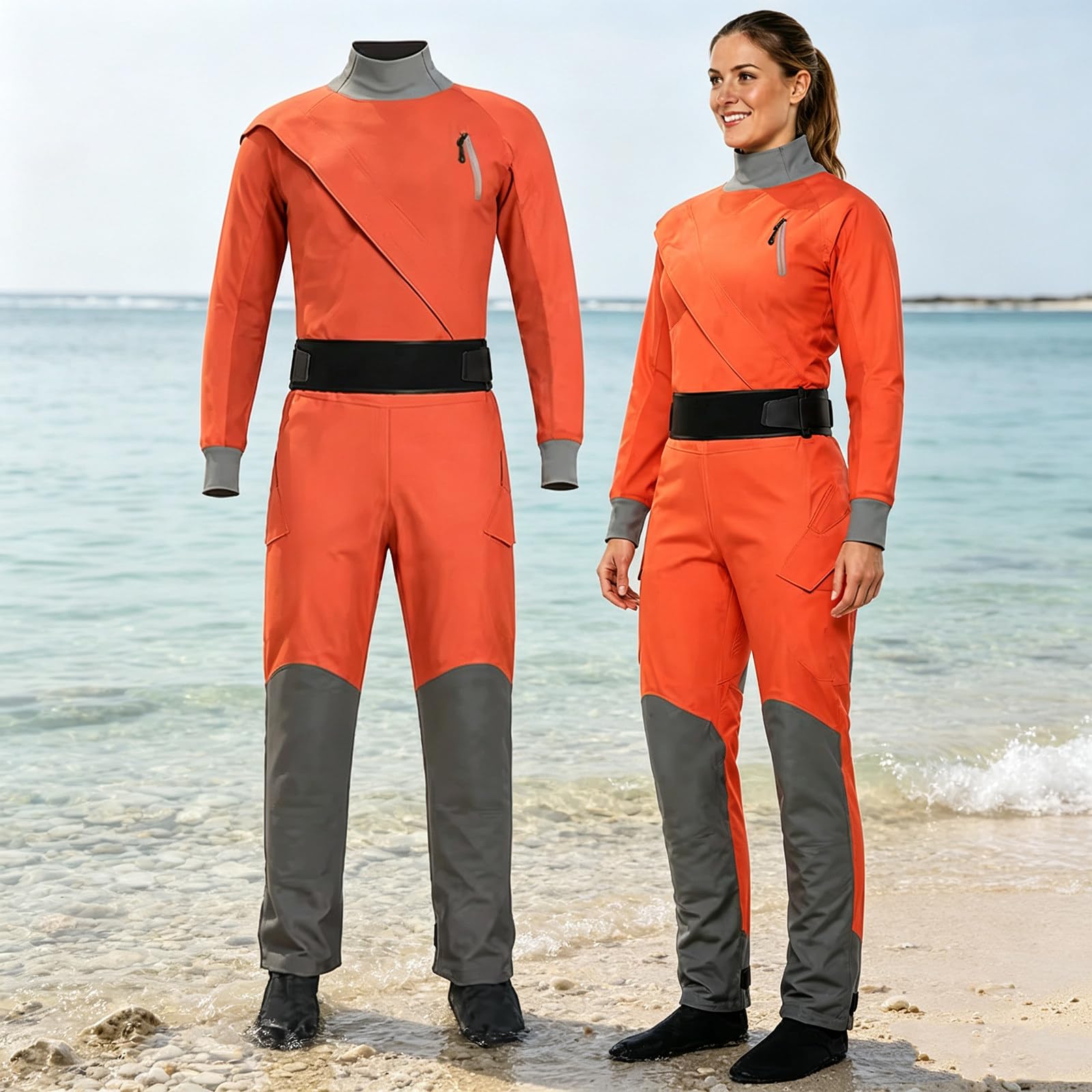Suche Skafandry Dla Kobiet Do Kajakarstwa,3-Warstwowy Suchy Skafander XL | S-Xl,Zamek Błyskawiczny Z Przodu,Żeglarstwo,Kajakarstwo I Deska Sup,Pomarańczowy
