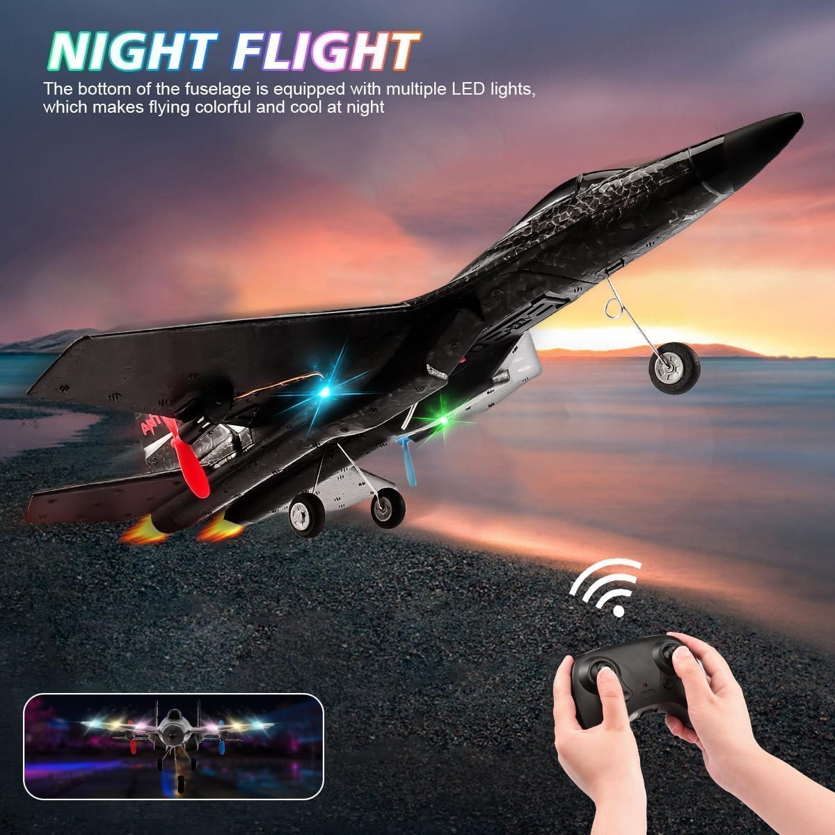Amitasha Remote Control Airplane for Kids, RC Glider Plane with Light Foam Aeroplane Fighter Jet for Kids Adults 6-16, 360° Flip, Stunt Roll, Drones Airplane Toy Gift for Kids Boy 1