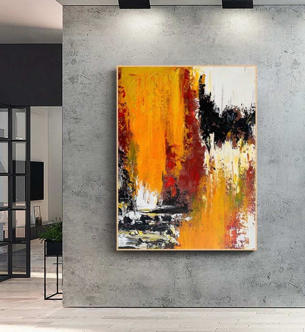 Handgemaltes Abstraktes Ölgemälde Auf Leinwand – Grau-gold Geometrisch, 90 Cm, Rahmenlos Für Wohnzimmer & Büro