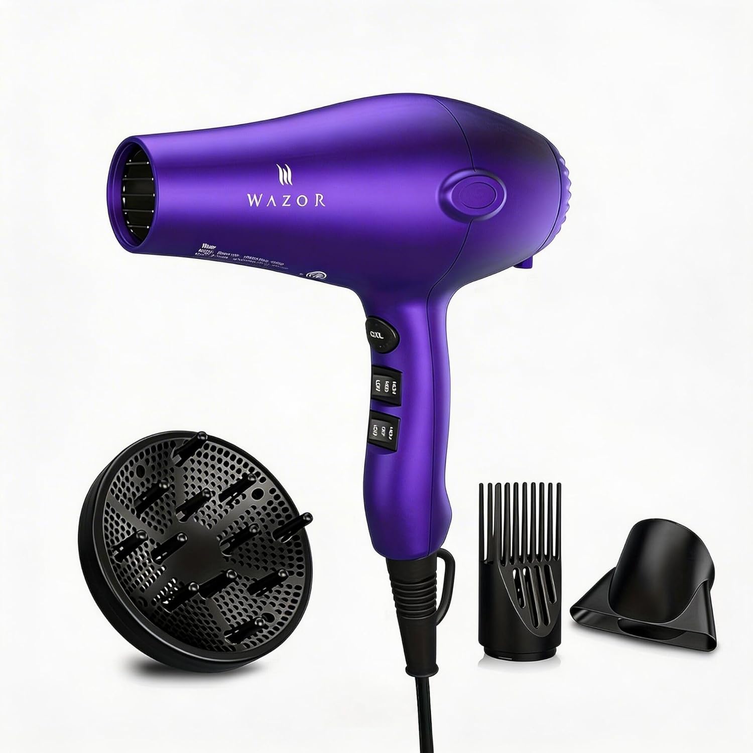 Purple Hair Dryer with Comb & Diffuser – 1875W Professional Ionic Blow Dryer, Lightweight Tourmaline Ceramic, 3 Heat 2 Speed + Cool Shot, Fast Drying