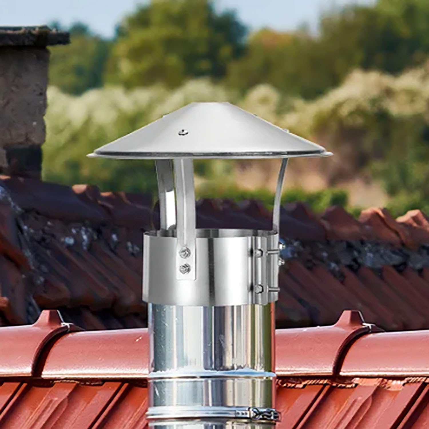 PFXNGMS Chimney Caps Stainless Steel Round Chimney Covers, Stove Pipe Cap 7.5 9 10 11 cm with Cover Roof Vent Cowl for Outdoor Fireplace Flues, Fit Existing Clay Flue Tile Sizes(16cm)