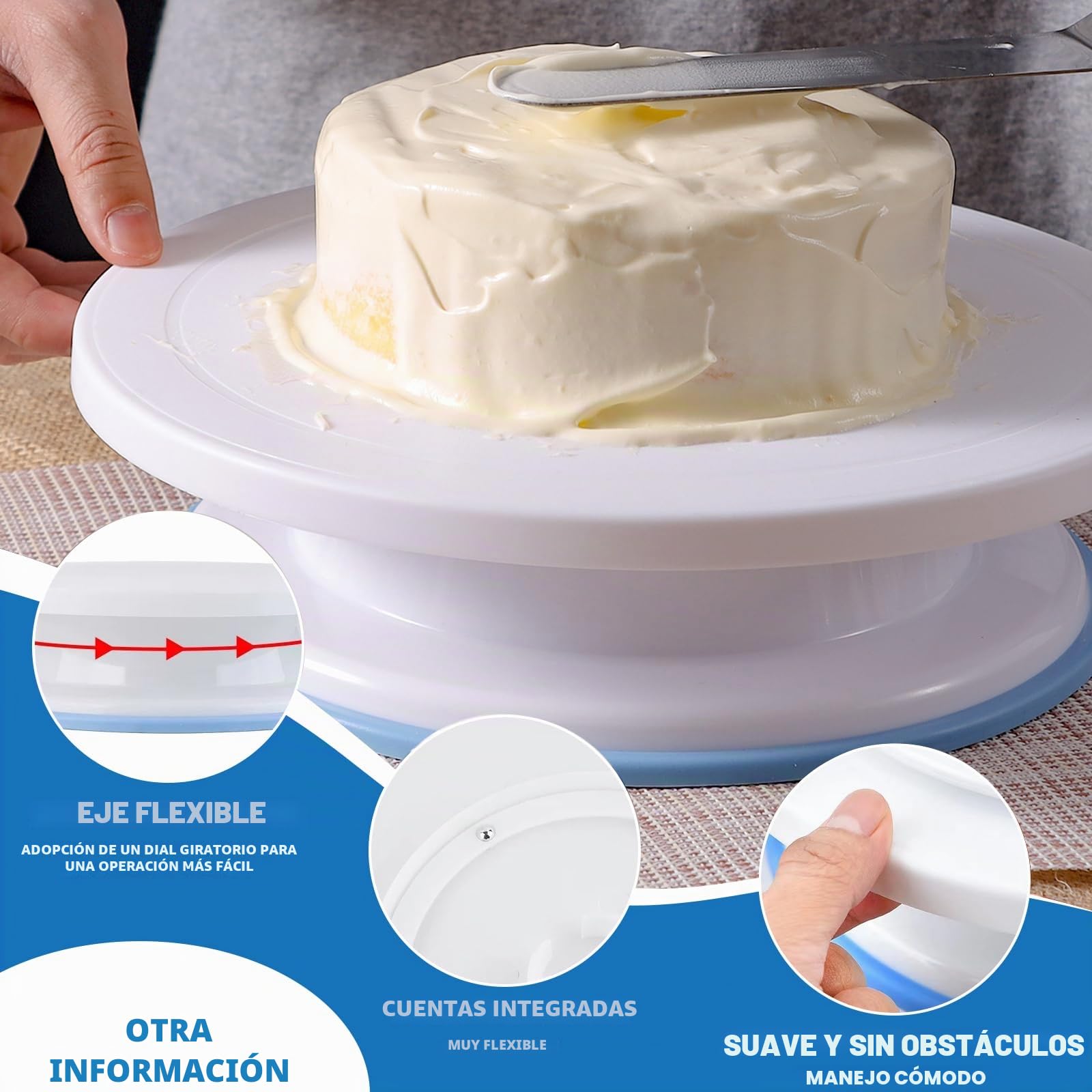 6 Piezas 28cm Plato Giratorio para Tartas, Base Giratoria Tartas Reposteria Utensilios Torta Giratoria, Soporte Giratorio para Pasteles Incluye 2 Espátulas para Tartas y 3 Rascadores