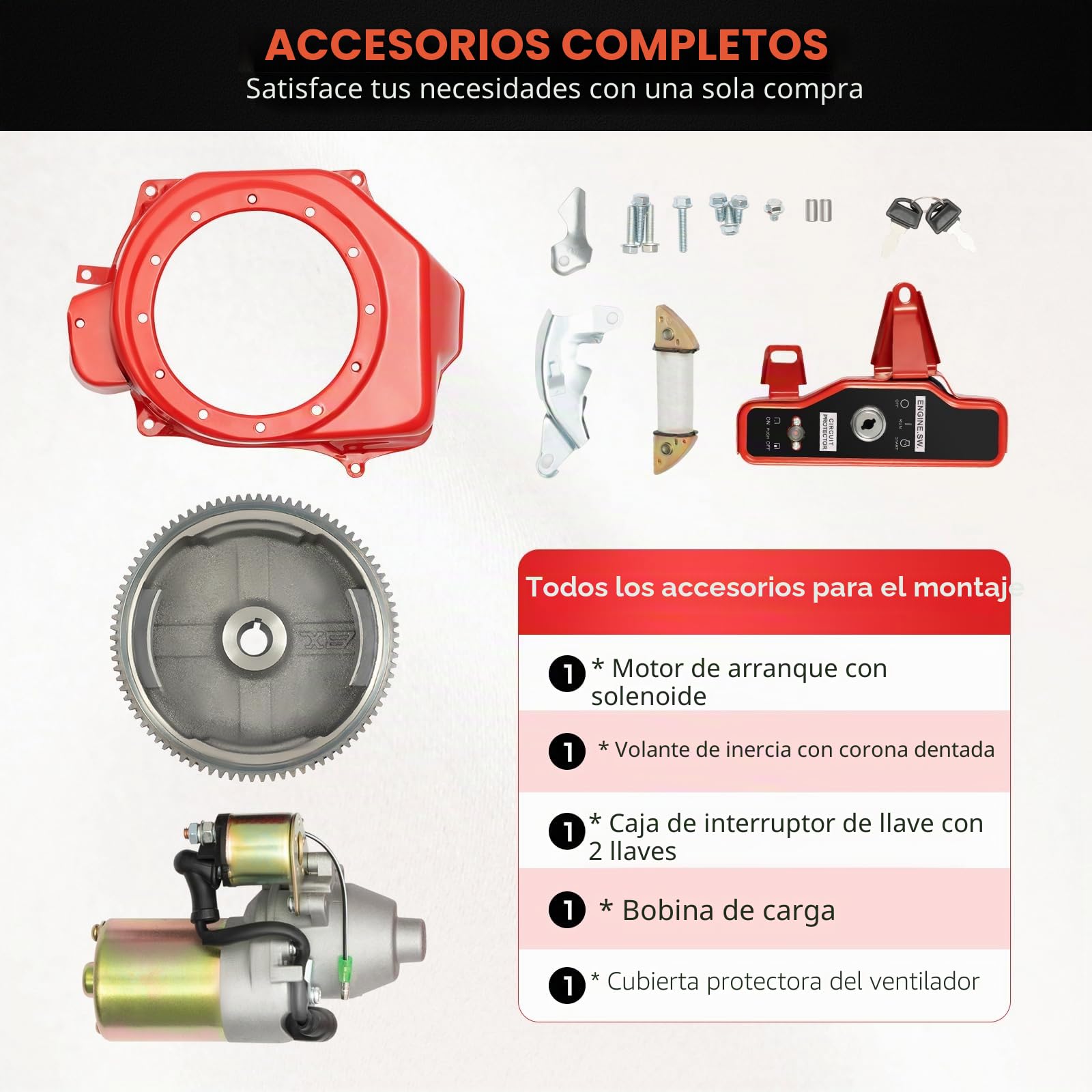Kit volante de inercia con corona dentada, kit de arranque motor con solenoide para Gx160 Gx200 y otros motores 2~3KW 5.5HP 6.5HP 4 tiempos