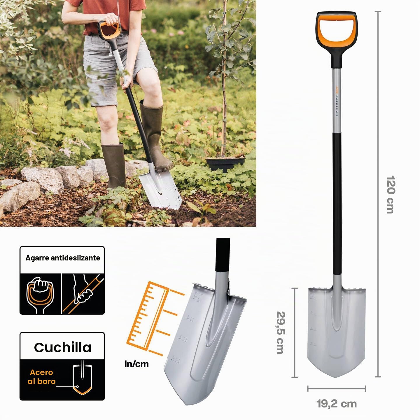 Fiskars Pala de Jardinero para Suelos Duros y pedregosos, Puntiaguda
