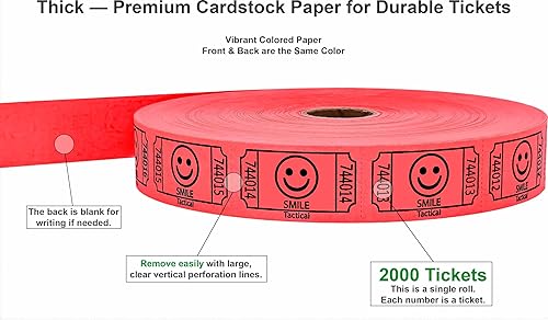 Miniatura 9 de Tacticai 2000 boletos para rifa, sonrisa, amarillo (selección de 8 colores), rollo individual, boleto para eventos, entrada, recompensa de clase,