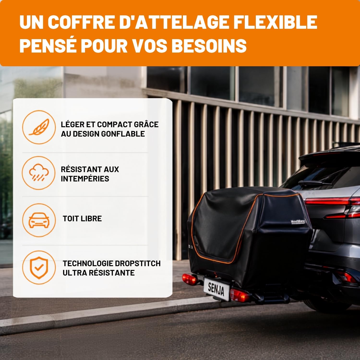 Mont Blanc Coffre d'Attelage Gonflable Senja - 76 à 300 L, Charge 48 kg