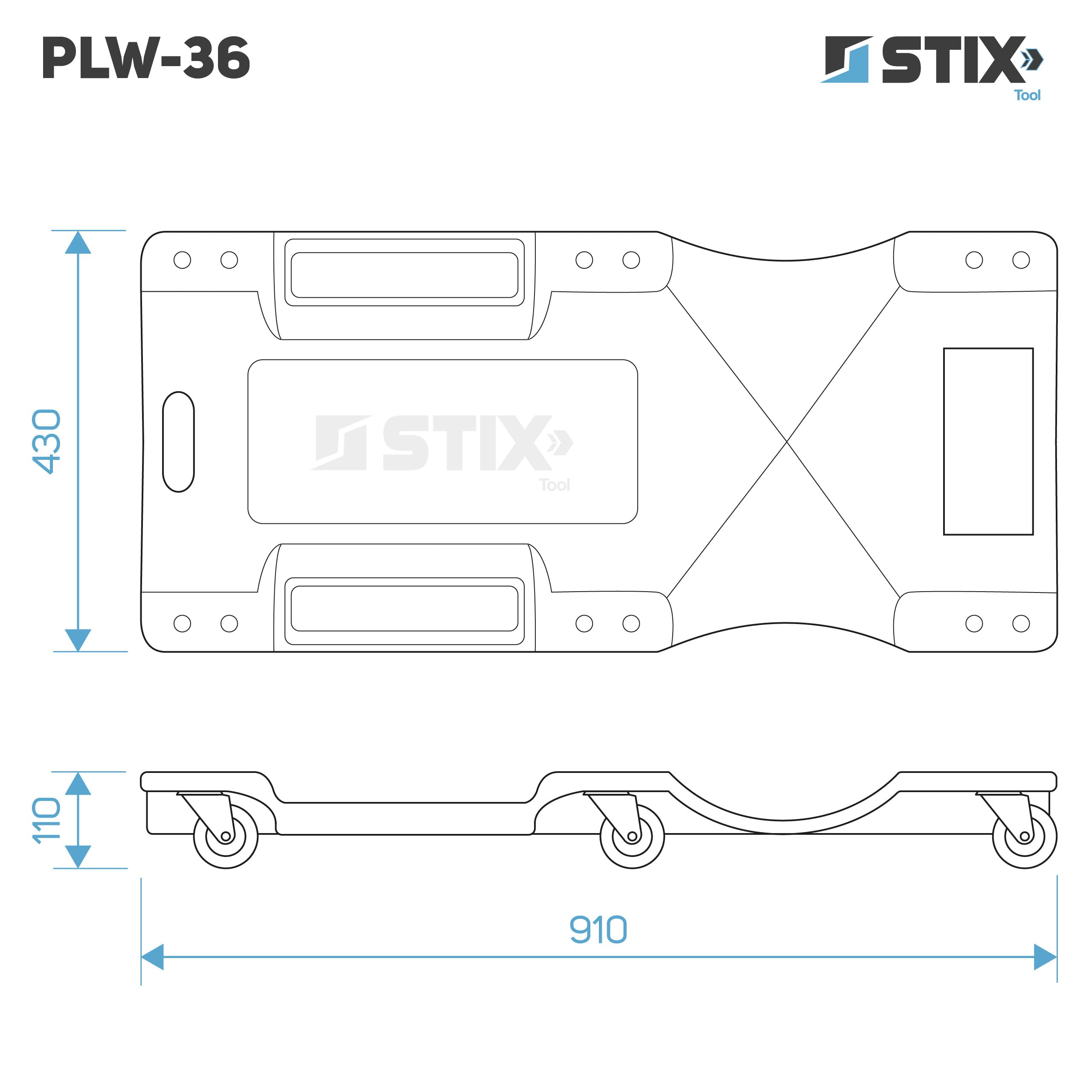 STIX Planche de Roulage Atelier 91 cm – Lit Mécanicien avec Appui-Tête, 6 roulettes, 150 kg