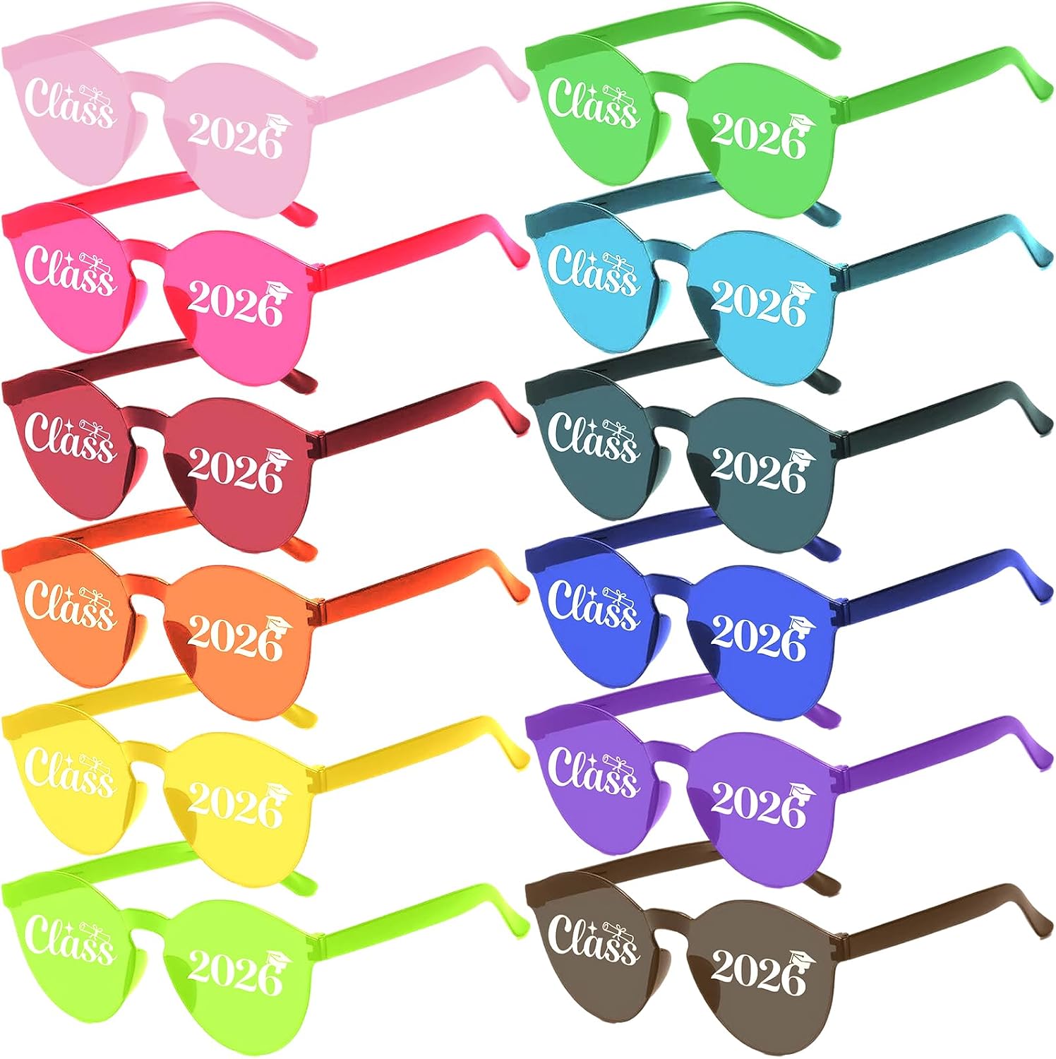 Vegove 12PC Class of 2026 Graduation Sunglasses - Prom Costume Eyewear Party Photobooth Props for Grand Celebration Supplies