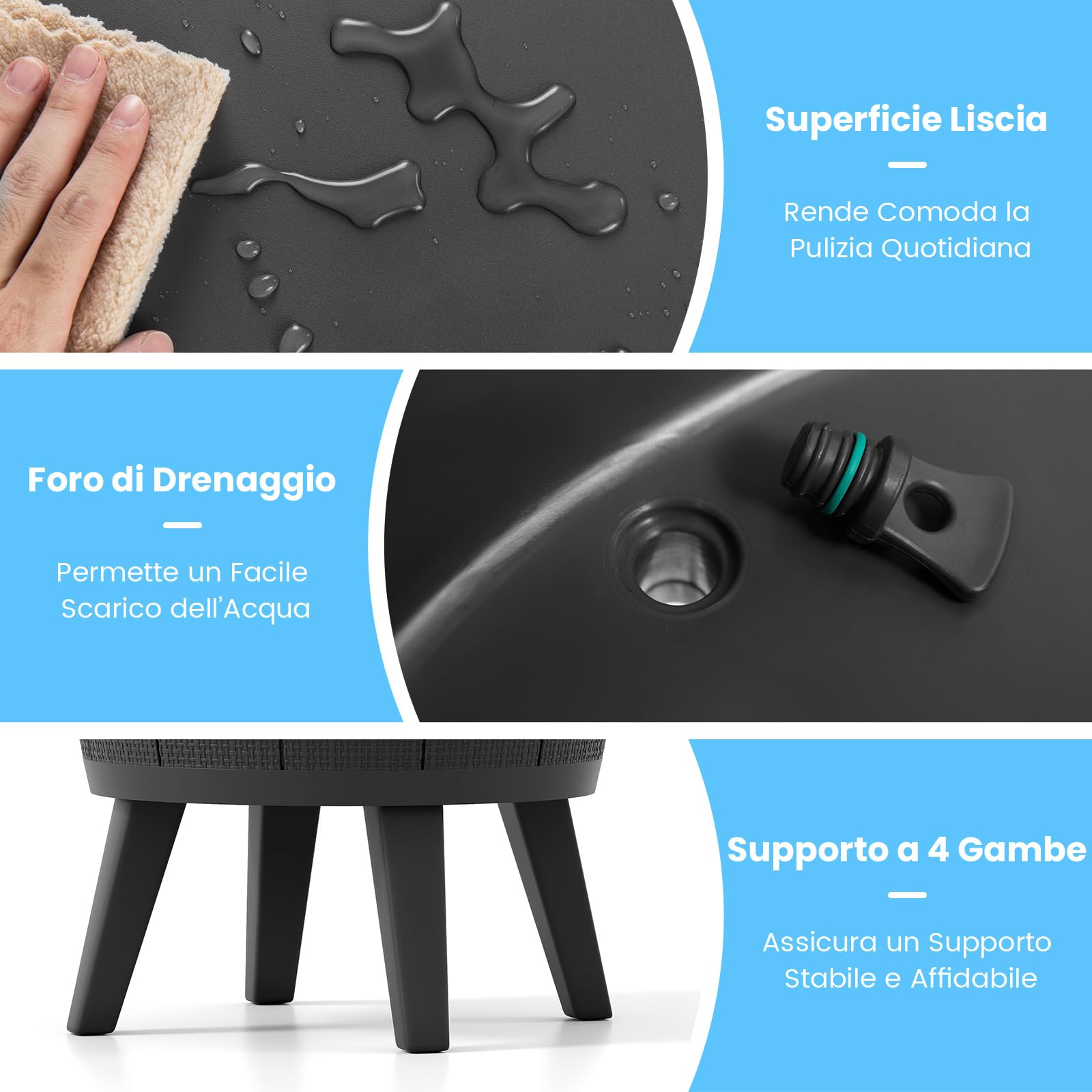 COSTWAY 2 in 1 Tavolino Frigo 38L da Esterno, Secchiello Ghiaccio Regolabile in Altezza 49 x 59-84H cm, Tavolo Bar con Tappo di Drenaggio, per Piscina, Cortile e Campeggio (Nero)