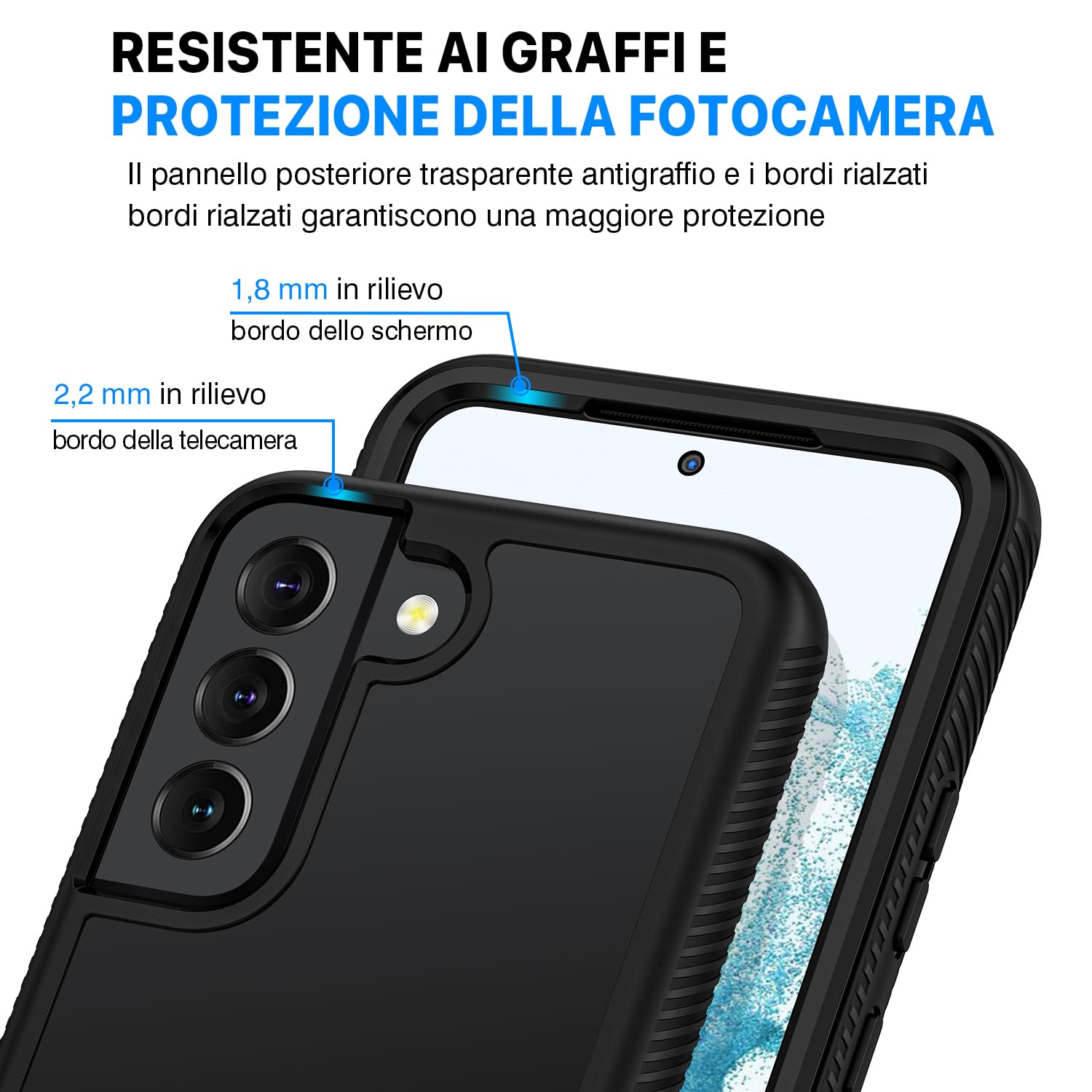 CENHUFO Cover Samsung S22 5G, Custodia Samsung S22 5G Antiurto 360 Gradi con Protezione Schermo Integrata Rugged Trasparente Case Doppia Faccia Fronte Retro Cover per Samsung Galaxy S22 5G - Nero