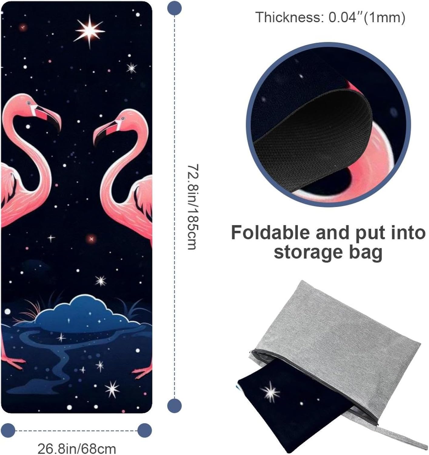 Yoga Towel, Galaxy Flamingo Pattern Non Slip Sweat Absorbent Hot Yoga Mat Towel for Hot Yoga, Pilates and Fitness - 72.8" x 26.8"