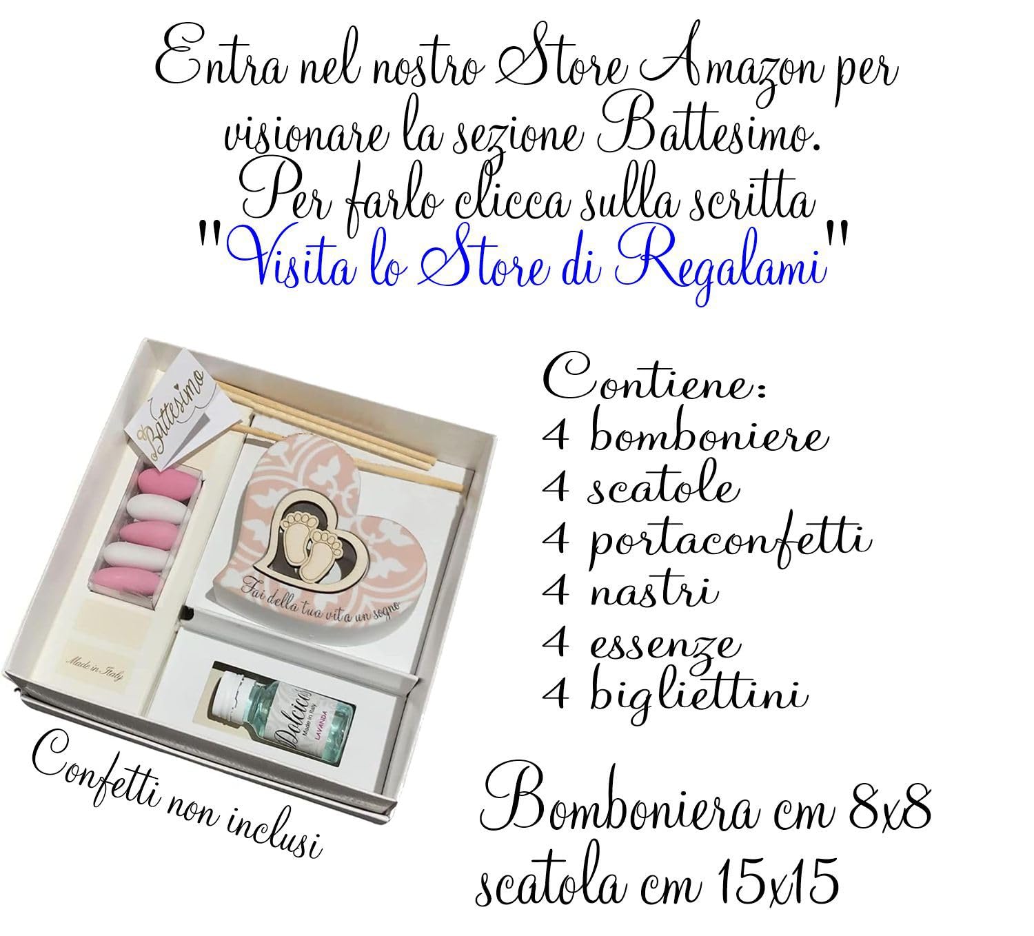 Regalami.Shop Set bomboniere Battesimo in Marmo di Carrara e Legno Naturale diffusore (4, Cuore r)