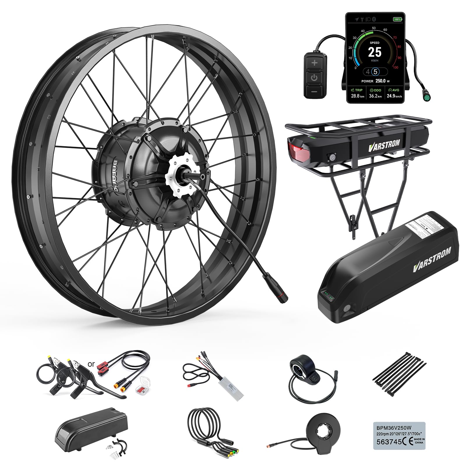BAFANG 48V Kit Conversion Bicicleta Electrica G062 Motor Trasero 20" 26" | Pantalla y Batería Opcionales - Kit Conversión Motor sin Escobillas Fat Tire Ebike para Ciudad, Nieve, Playa y MTB 175mm