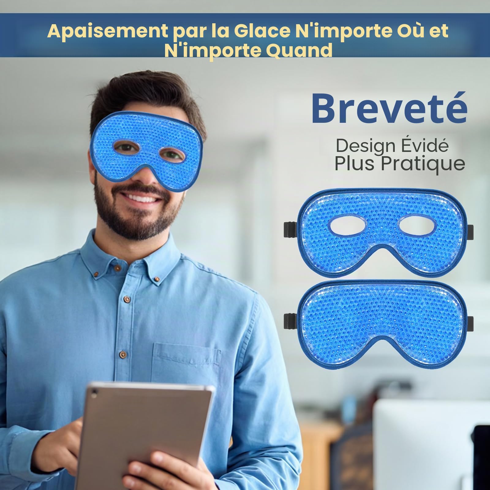 BeeVines Lot de 2 masques glacés en gel rafraîchissant pour yeux gonflés pour homme et femme, compression froide et chaude pour post-chirurgie, gonflements, allergies et migraines