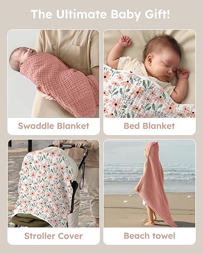 Miniatura 6 de Yoofoss Paquete de 2 toallas con capucha para recién nacido, 100% muselina de algodón orgánico, toalla de baño con capucha para bebés, bebés, niños