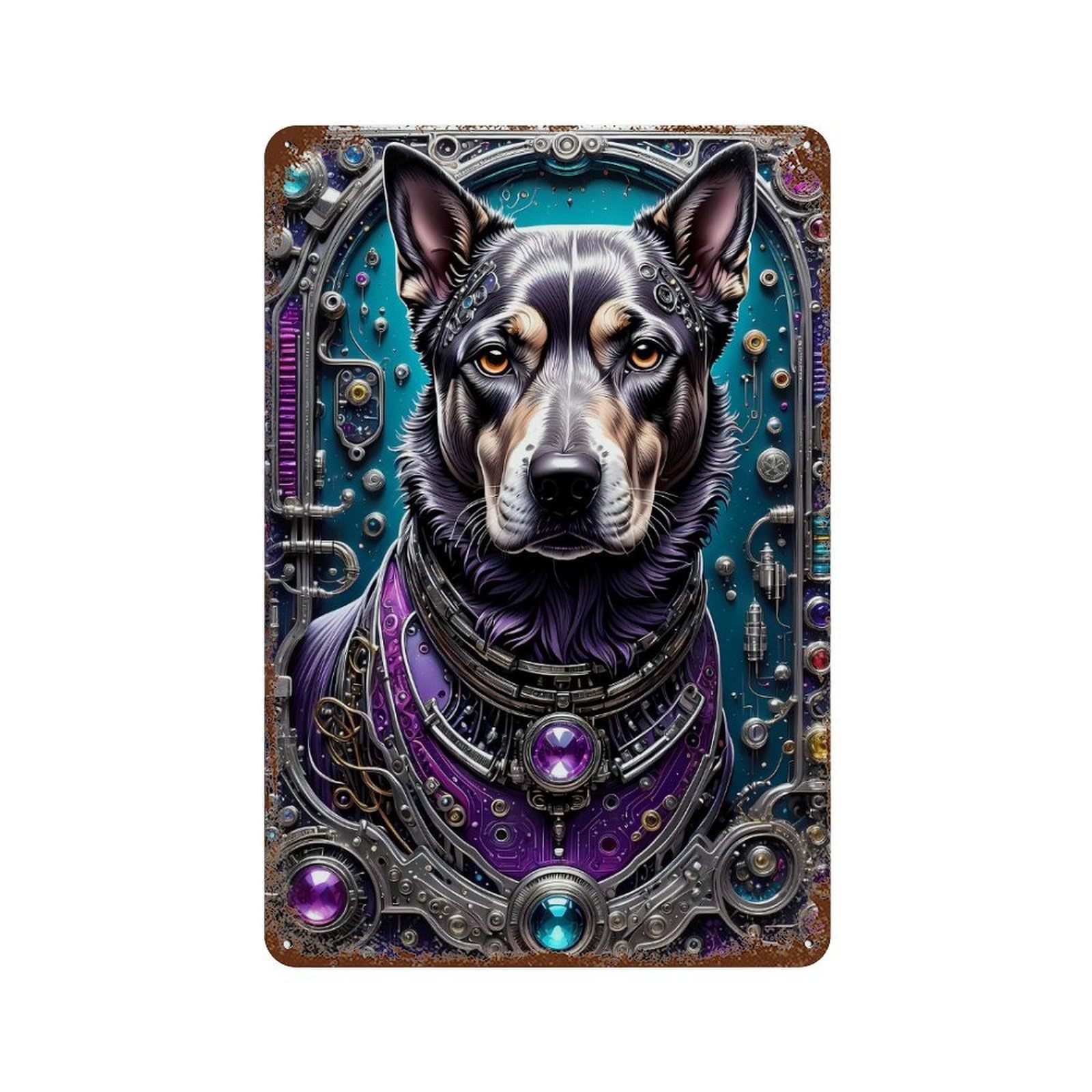 Vintage Metal Tin Sign Futuristic Steampunk Dog 11.8"x7.9", Classic Wall Plaque for Pub, Kitchen And Man Cave Decor