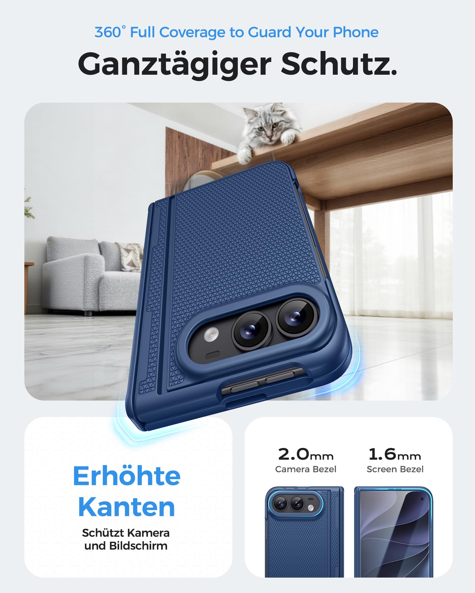 für iPhone Duo Hülle mit Ständer, Robuster Scharnierschutz, Blau