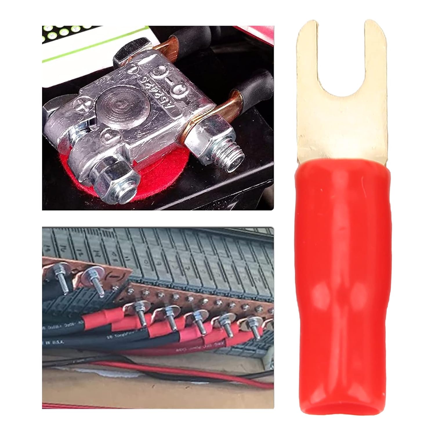 50Pcs 8 Gauge Fork Spade U Type Wire Connectors Electrical Crimp Terminals Copper Wire Lugs for Distribution Box Solar Panels Marine Home Applications