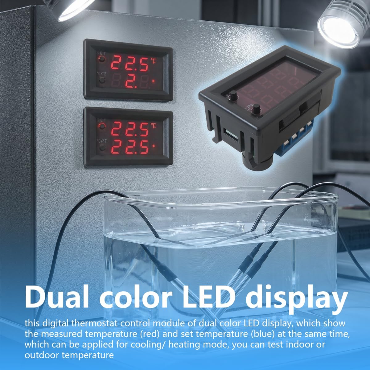 New Version 12V DC Temperature Controller Module - Dual Color LED Display, Programmable for Heating & Cooling