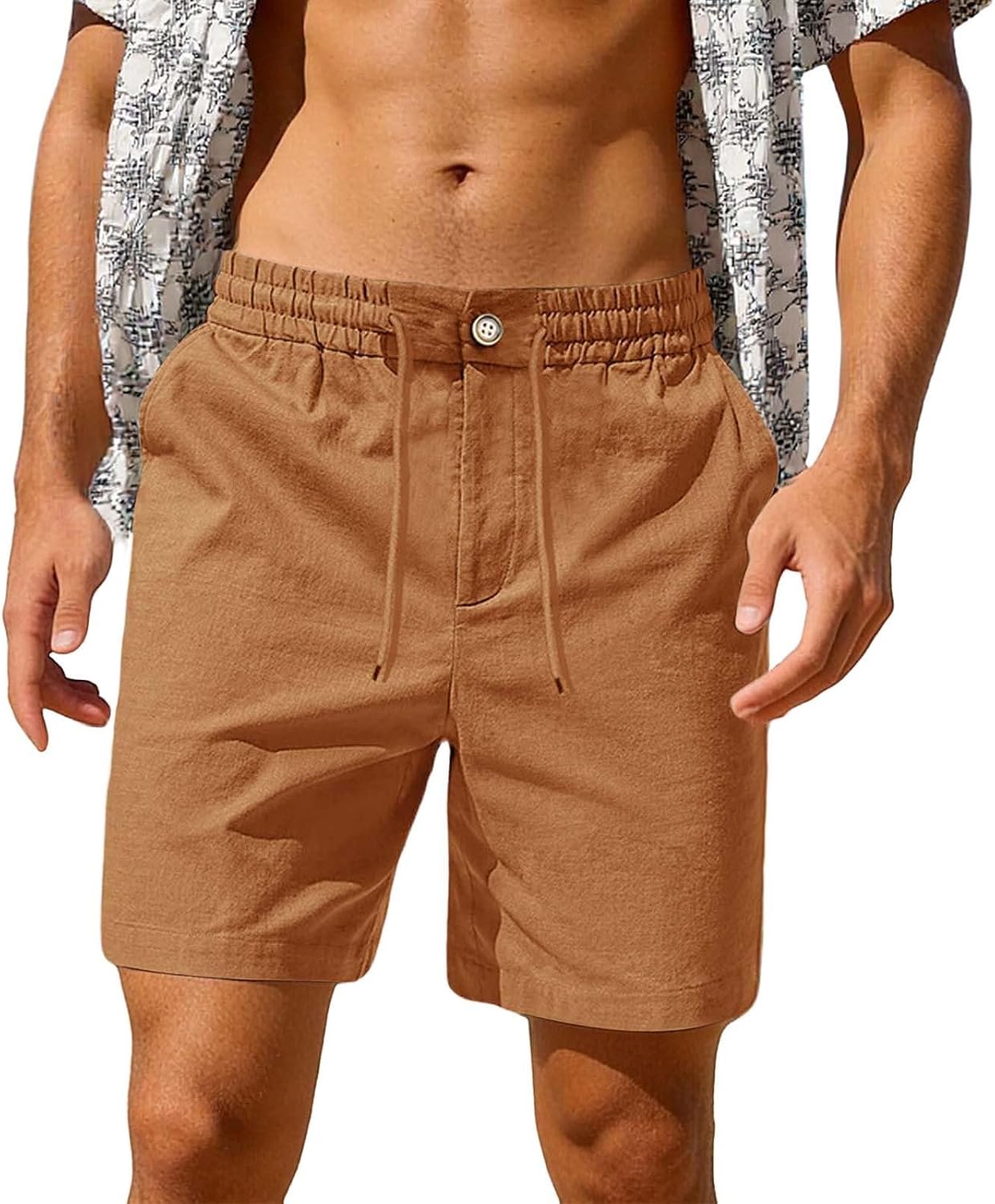 Men Casual Linen Shorts Summer Beach Vacation Shorts Gym Workout Bermuda Short Swim Trunks Board Short with Pockets