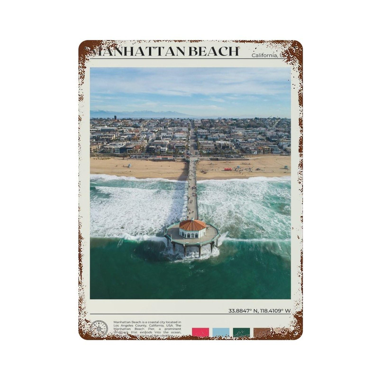 xiaoxiaoshen Real Photo Manhattan Beach Decor Wall Decor Art Metal Tin Poster Modern Home Decor Art Home Bar Shop Decorations Vintage Sign 40x30cm