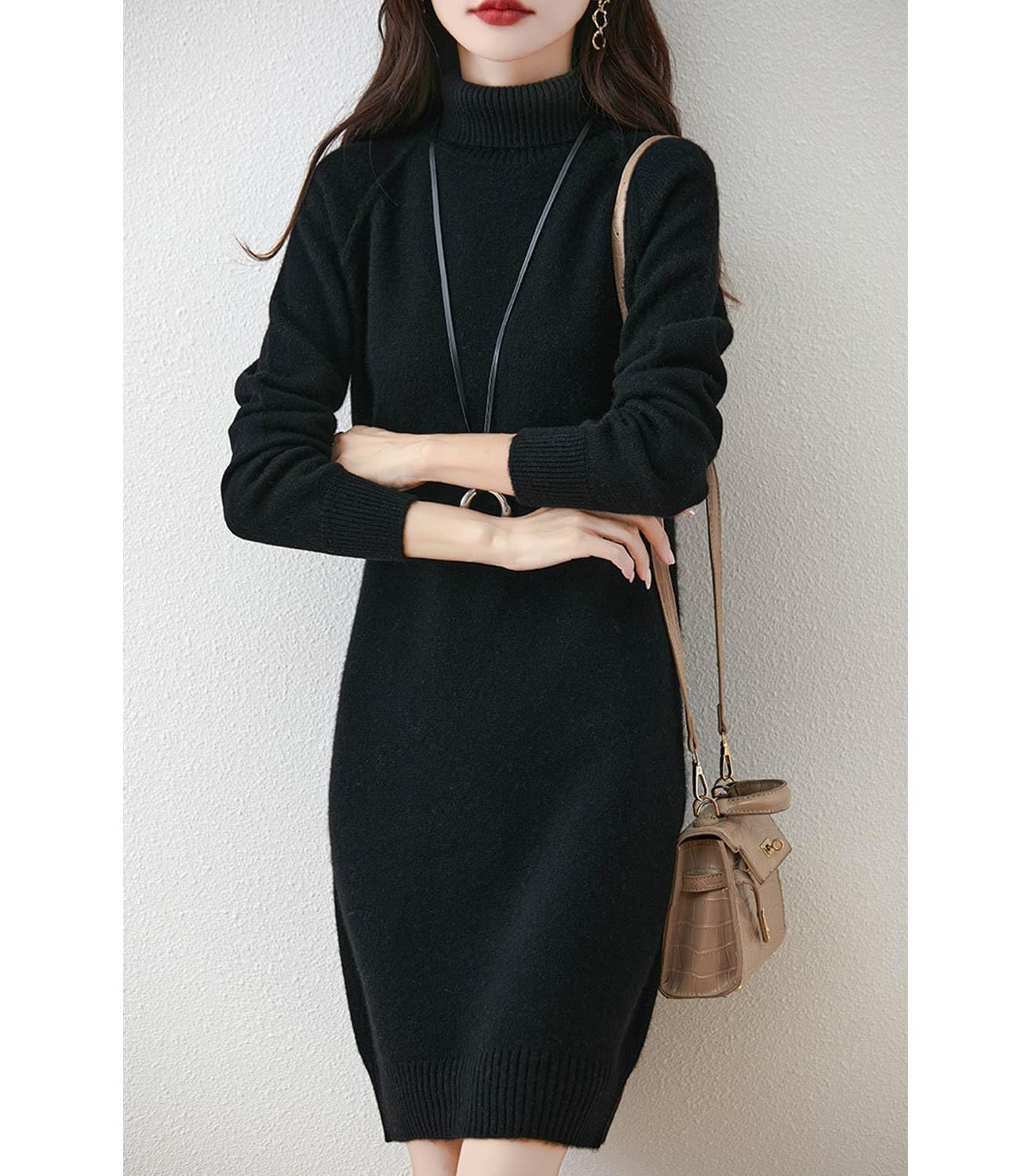 Maglione spesso da donna, a collo alto, maniche raglan, in lana merino, per autunno e inverno, lavorato a maglia