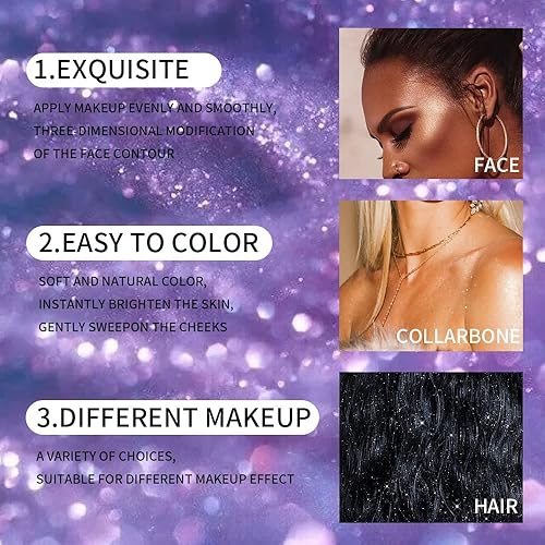 Miniatura 2 de Juego de 2 resaltadores de polvo de hadas, purpurina ilumina la cara, mejillas, labios corporales, resaltando en polvo, bronceador tridimensional
