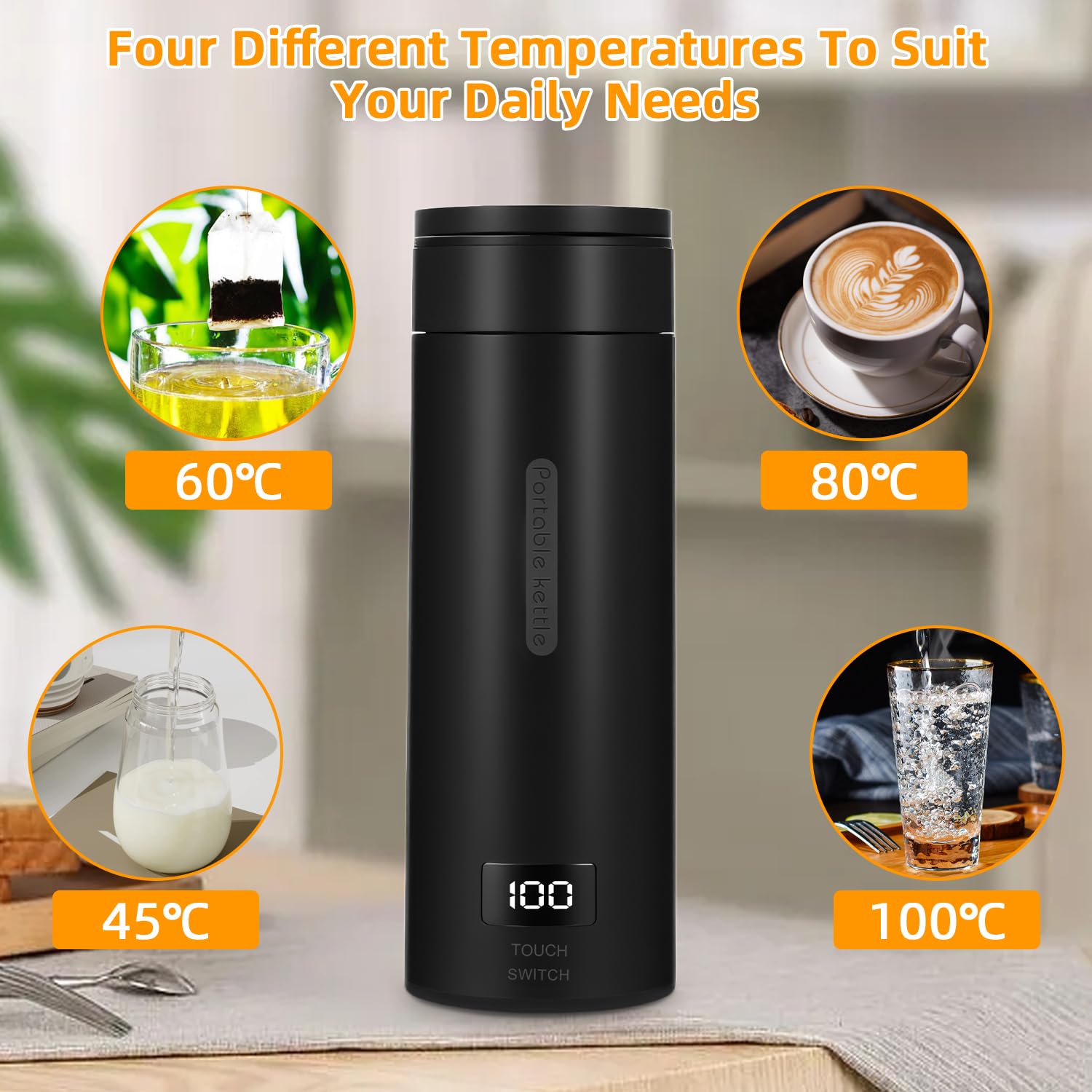 Bollitore Da Viaggio 380ML Portatile Elettrico - 3 In 1 Con Display LCD Per Tè, Caffè, Latte, Spegnimento Automatico - Foto 11