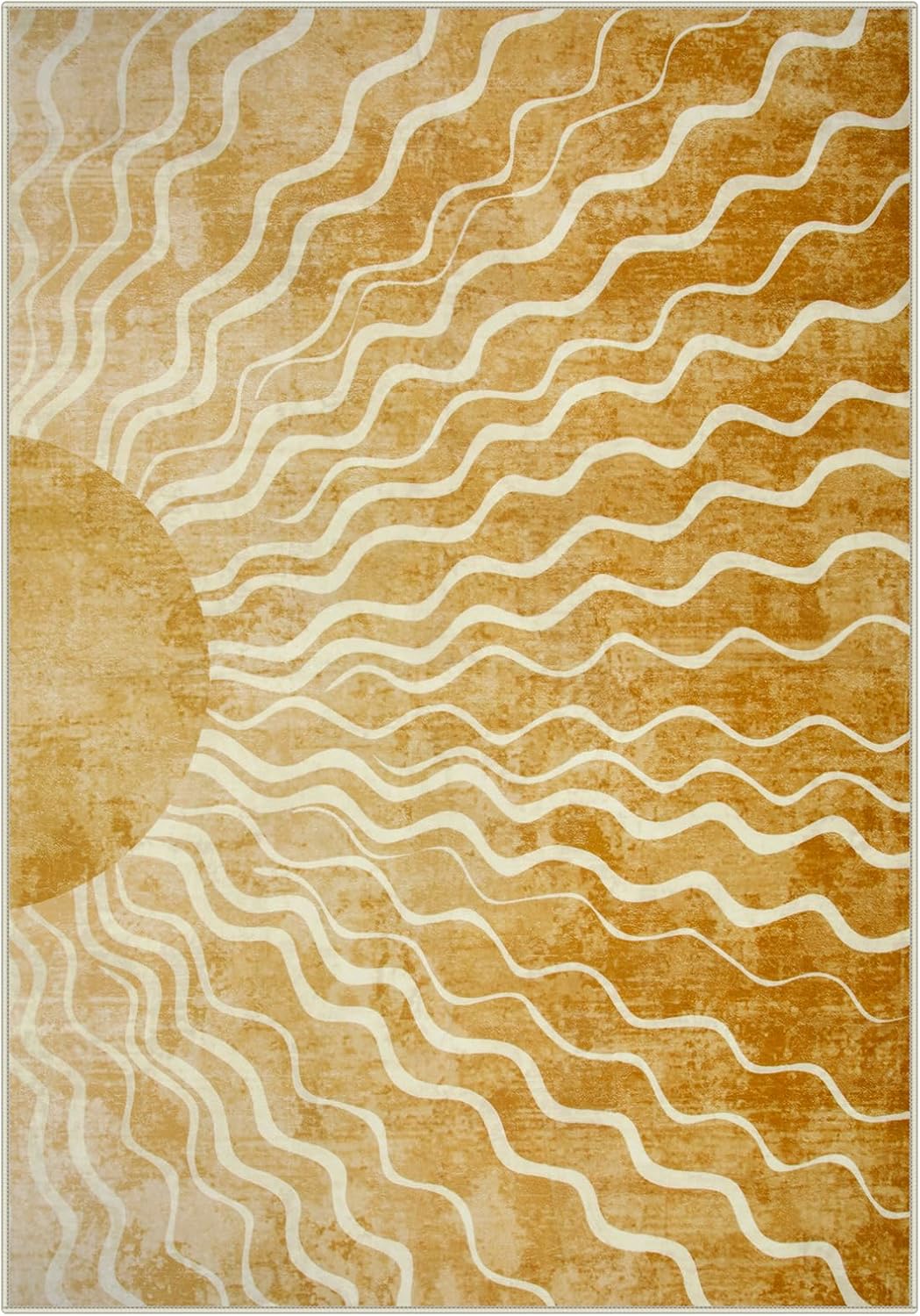 wonnitar sun print washable area rugs, 6x9 rug for kids room living room, gradient yellow soft non slip sunshine boho ultra-thin carpet for bedroom classroom playroom nursery 6' x 9' mustard yellow