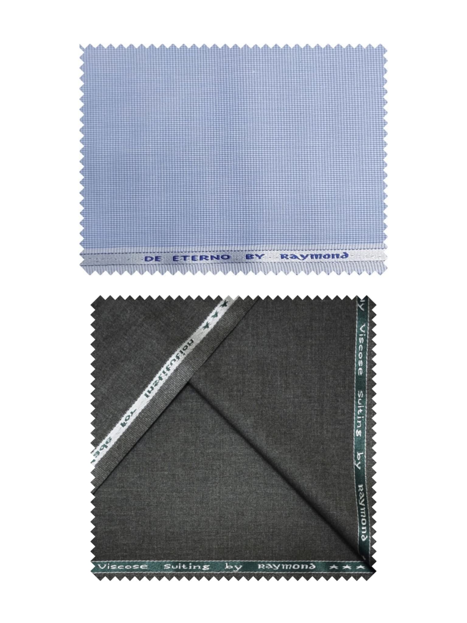 raymond Trouser-Shirt Fabric Combo Box (Unstitched, All Weather Fabric) (BLUE SHIRT + DARK GREY PANT)-picture-35