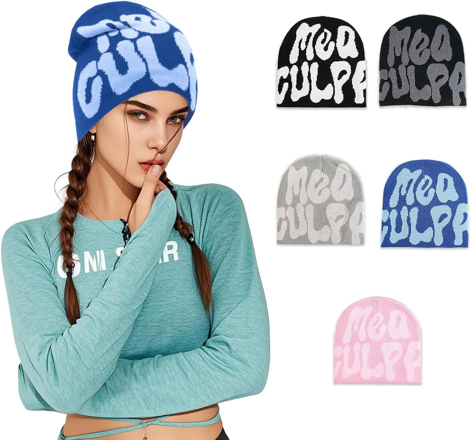 Y2k Beanies for Women Man,MEA Culpa Beanie Unique Pattern Design, Y2K Knitted Hat Suitable for All Seasons Wearing