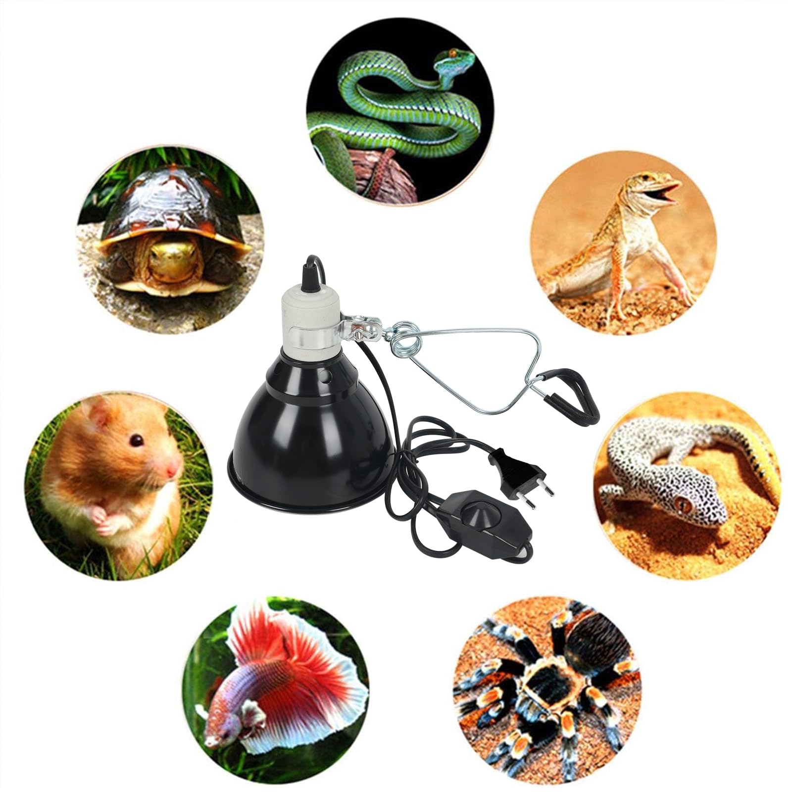 Uchwyt lampy grzewczej dla gadów, ceramiczna oprawka lampy UVA UVB z klipsem, regulacja temperatury, ogrzewany klosz dla gadów, żółwi, pająków, jaszczurek, węża