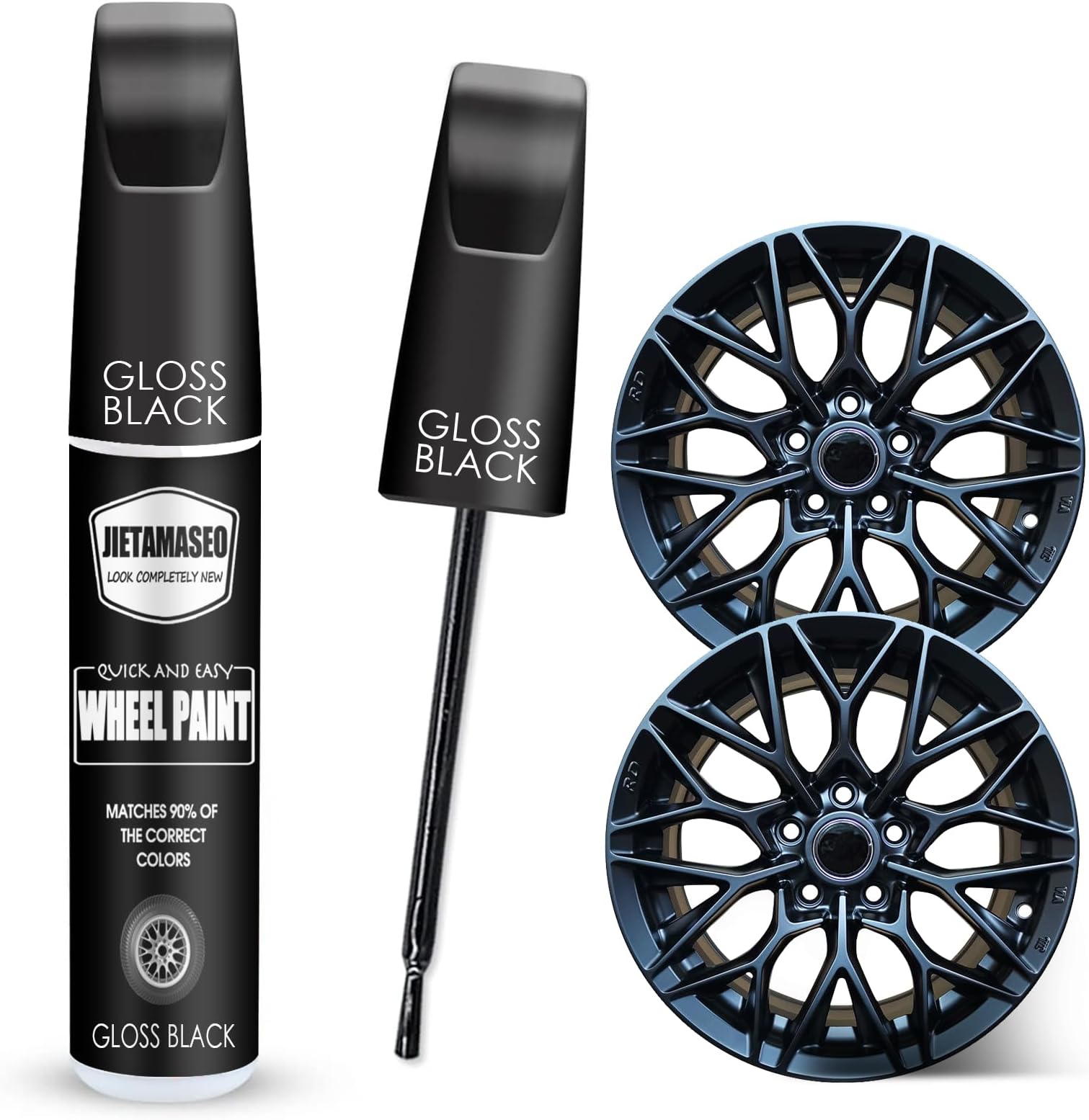 Gloss Black Rim Touch Up Paint - Wheel Repair Kit Curb Rash, Quick And Easy Wheel Scratch Repair, Rim Paint For Car Wheel Repair (Gloss Black)