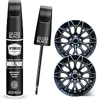 Tinta de retoque de borda preta brilhante - Kit de reparo de roda, reparo rápido e fácil de arranhões na roda, tinta de aro para reparo de roda de carro (preto brilhante)
