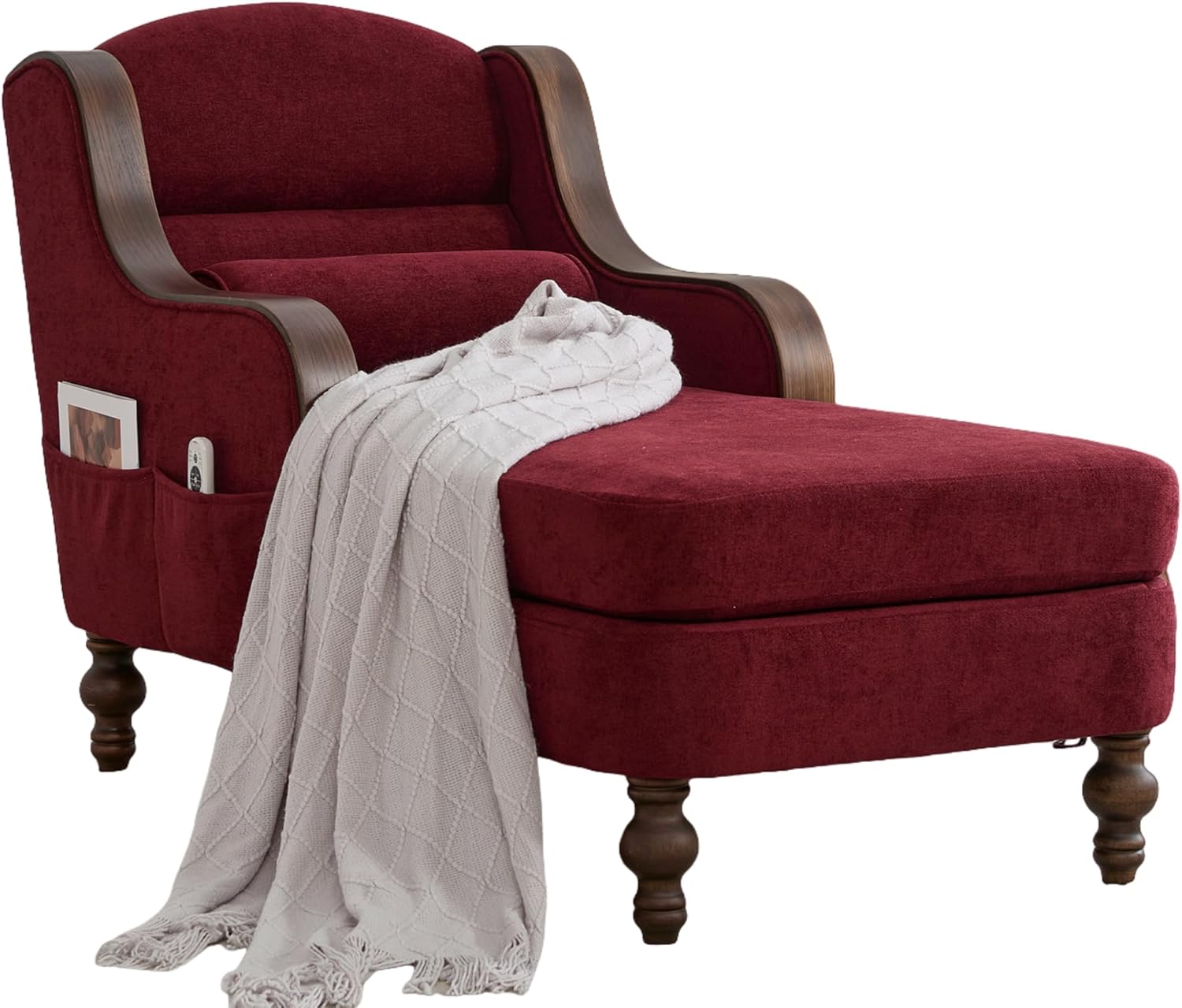 Chaise Lounge Chair Indoor, 53.54" Oversized Upholstered Lazy Sleeper Chair with Wide Seat for Adults, Upholstered Single Sofa Bed, Accent Chair Bed, for Movie Room, Bedroom (Wine Red)