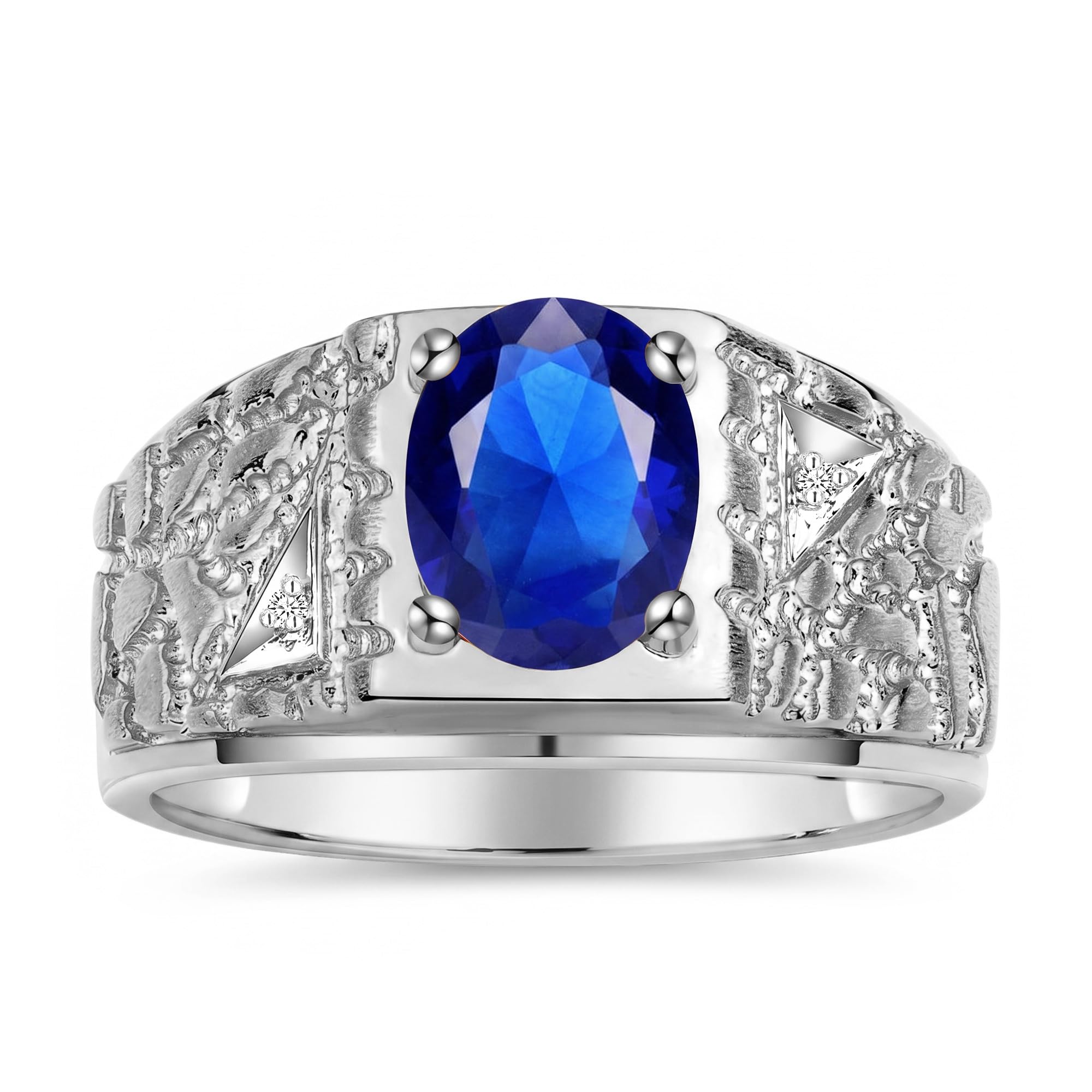 Rylos Men's Rings Designer Nugget Ring: Oval 9X7MM Gemstone &amp; Sparkling Diamonds - Color Stone Birthstone Rings for Men, Sterling Silver Rings in Sizes 8-13. Mens Jewelry