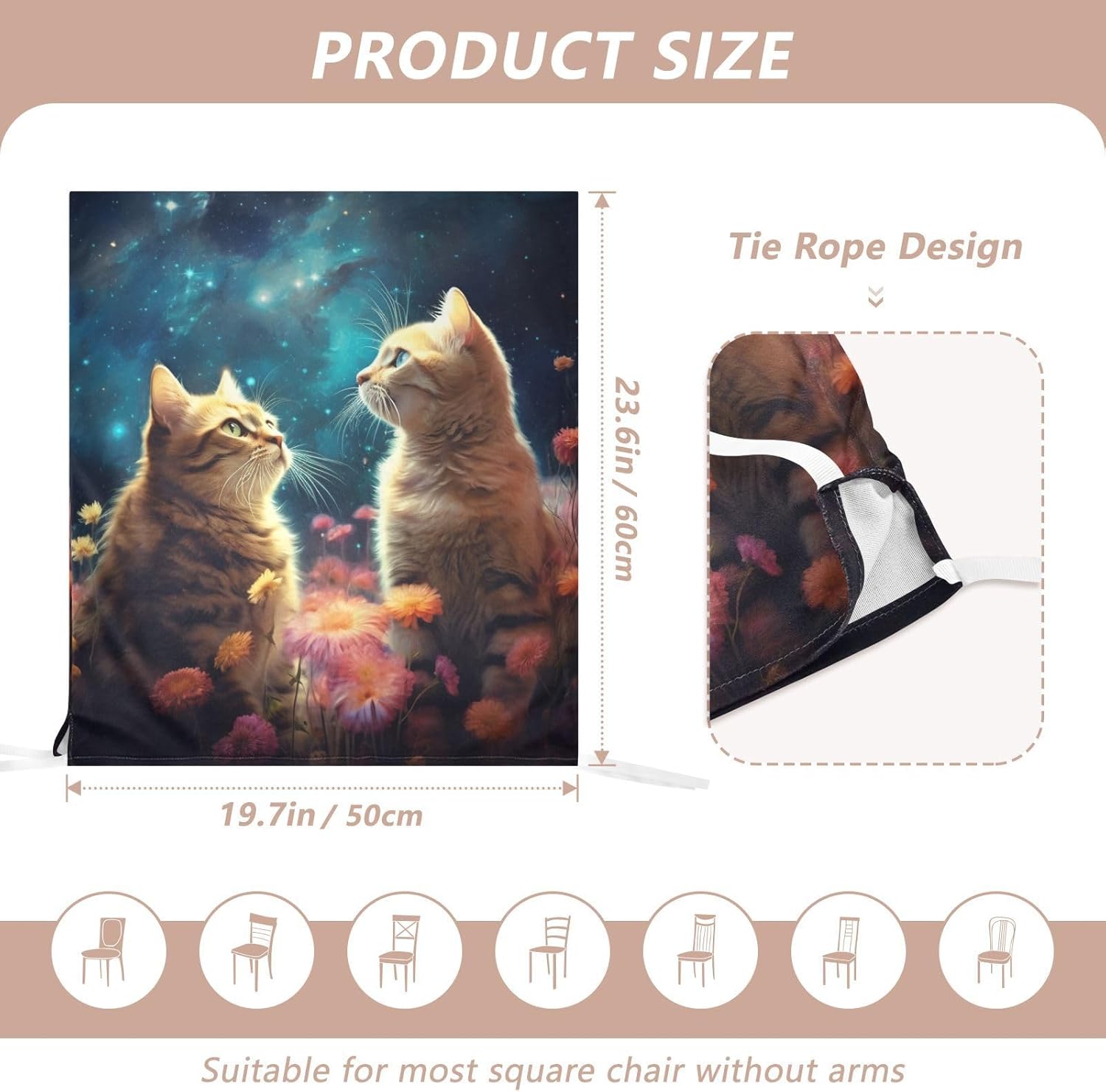 ALAZA Cute Cats Flower Galaxy Chair Back Cover Set of 6, Washable Reusable Removable Chair Slipcovers Decorative Chair Cover for Home Kitchen Wedding Party