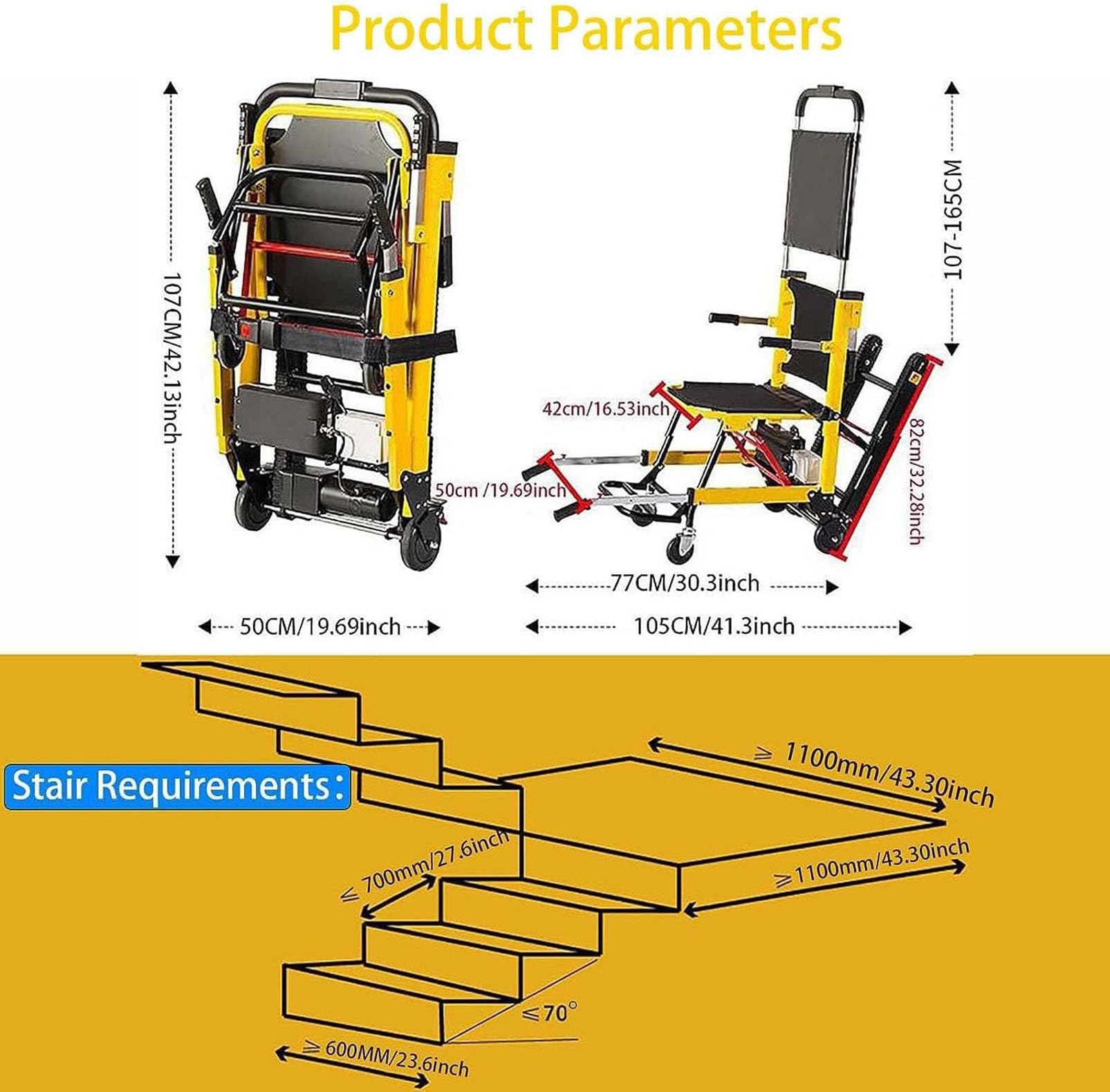 Silla de escalada de escaleras, carretilla de mano, silla de ruedas manual eléctrica, evacuación ligera para ancianos discapacitados, capacidad de carga de 363 libras