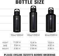 Vista 2 de Fanhaw 32 oz Insulated Water Bottle – Portable Stainless Steel Flask with 3 Lids (Straw, Spout, Carabiner) Leakproof, for Gym, Hiking, Work